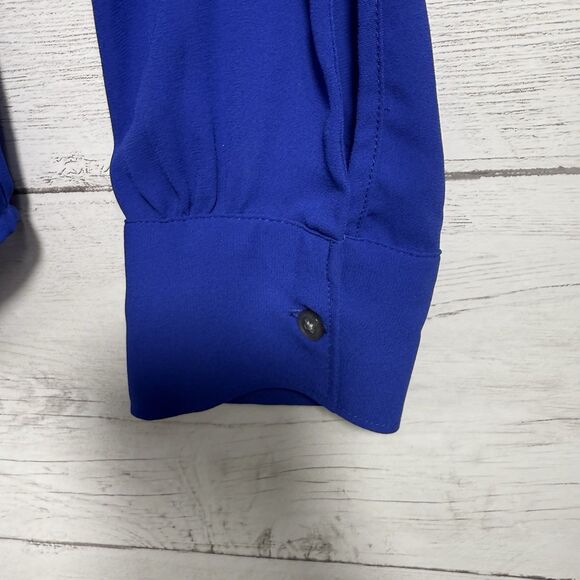 Loft Womens Size Medium Blue Chiffon Long Sleeve Blouse Business Casual - Picture 4 of 5